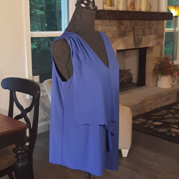 Forever Jade Blue Assymetrical Flowy Tank Top Blouse - Picture 2 of 5